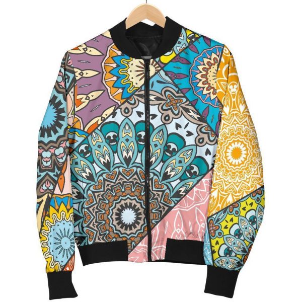Patchwork Mandala Bohemian Pattern Print Bomber Jacket