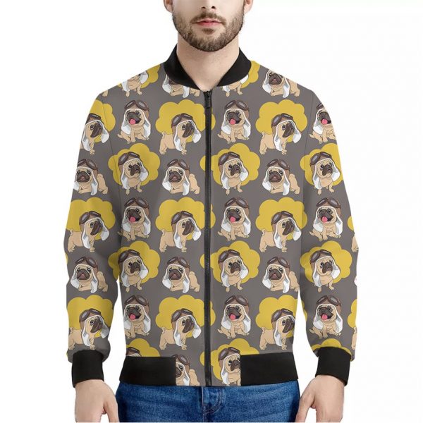 Pilot Pug Pattern Print Bomber Jacket