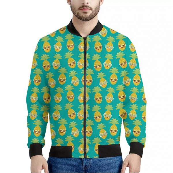 Pineapple Emoji Pattern Print Bomber Jacket