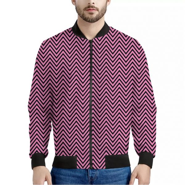 Pink And Black Zigzag Pattern Print Bomber Jacket