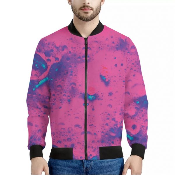 Pink And Blue Acid Melt Print Bomber Jacket