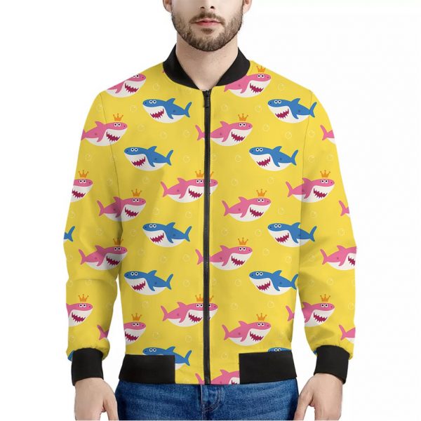 Pink And Blue Shark Pattern Print Bomber Jacket
