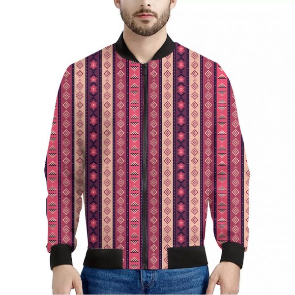Pink And Purple Southwestern Print Bomber Jacket