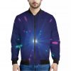 Pink And Teal Lights Speed Print Bomber Jacket