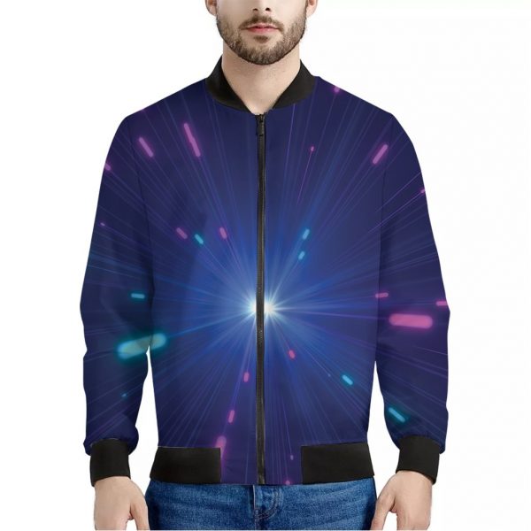 Pink And Teal Lights Speed Print Bomber Jacket