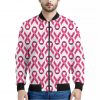 Pink And White Breast Cancer Print Bomber Jacket