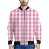 Pink And White Check Pattern Print Bomber Jacket