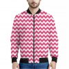 Pink And White Chevron Pattern Print Bomber Jacket