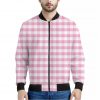 Pink And White Gingham Pattern Print Bomber Jacket