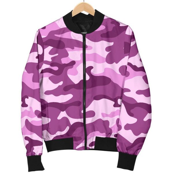 Pink Camouflage Print Bomber Jacket