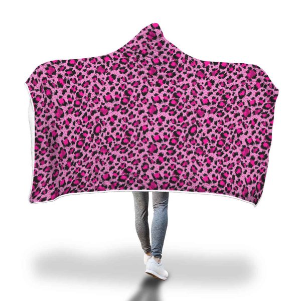 Pink Cheetah Leopard Pattern Print Hooded Blanket Cloak Blanket
