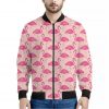 Pink Flamingo Pattern Print Bomber Jacket