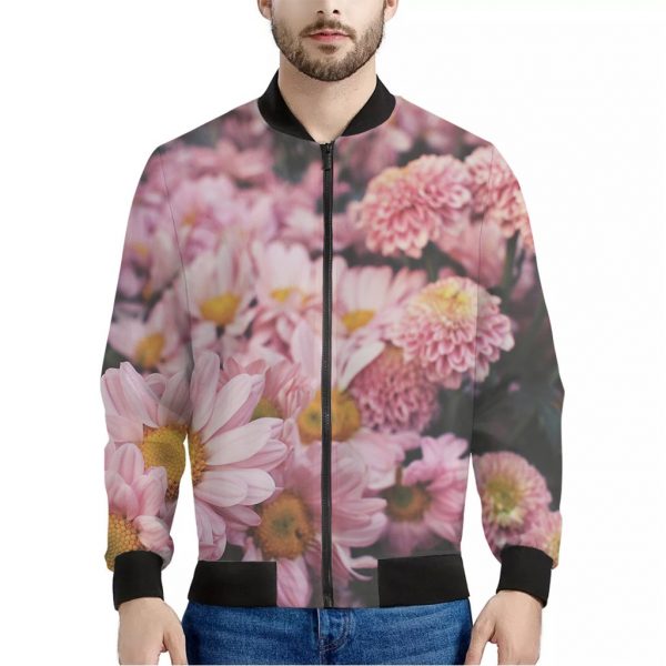 Pink Flowers Print Bomber Jacket
