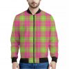Pink Green And White Tartan Print Bomber Jacket