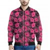 Pink Hawaiian Hibiscus Pattern Print Bomber Jacket