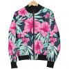 Pink Hibiscus Tropical Pattern Print Bomber Jacket