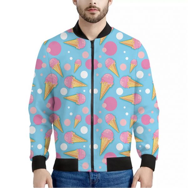 Pink Ice Cream Pattern Print Bomber Jacket
