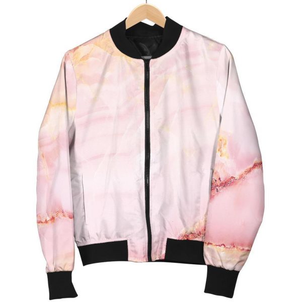 Pink Marble Print Bomber Jacket