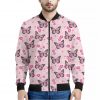 Pink Monarch Butterfly Pattern Print Bomber Jacket