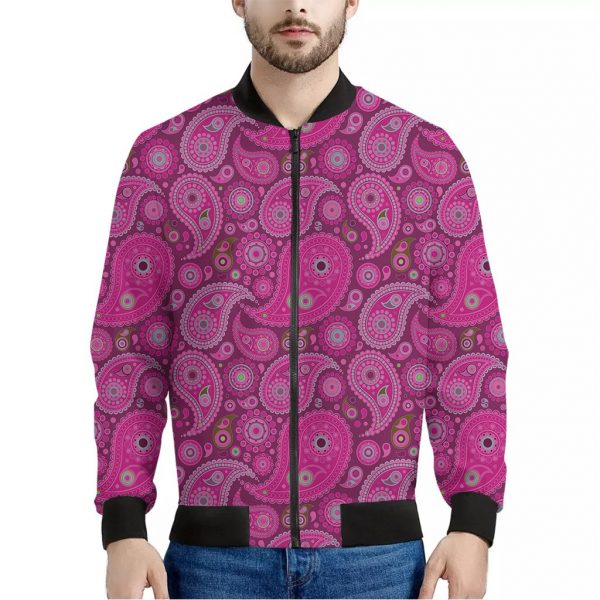 Pink Paisley Pattern Print Bomber Jacket