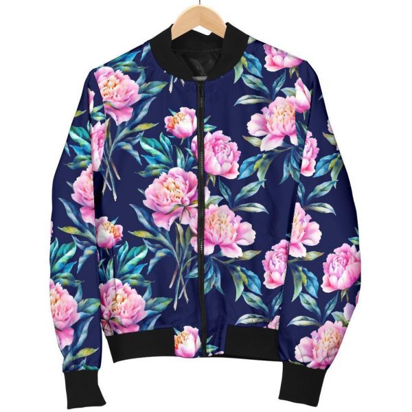 Pink Peony Floral Flower Pattern Print Bomber Jacket