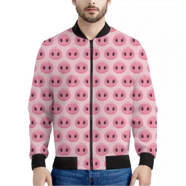 Pink Pig Nose Pattern Print Bomber Jacket