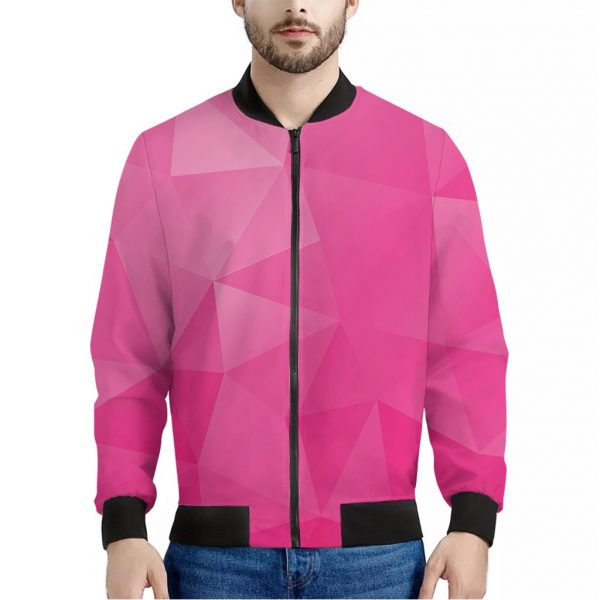 Pink Polygonal Geometric Print Bomber Jacket