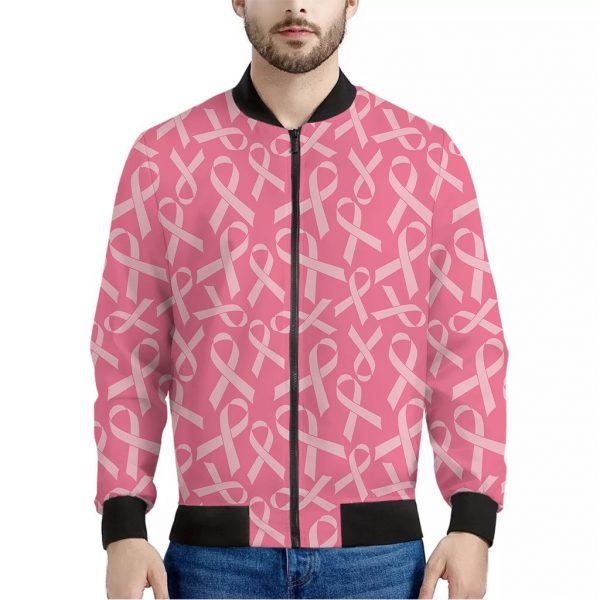 Pink Ribbon Breast Cancer Pattern Print Bomber Jacket