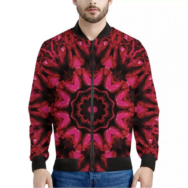 Pink Rose Kaleidoscope Print Bomber Jacket
