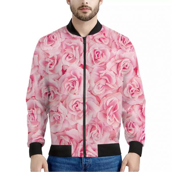 Pink Rose Print Bomber Jacket