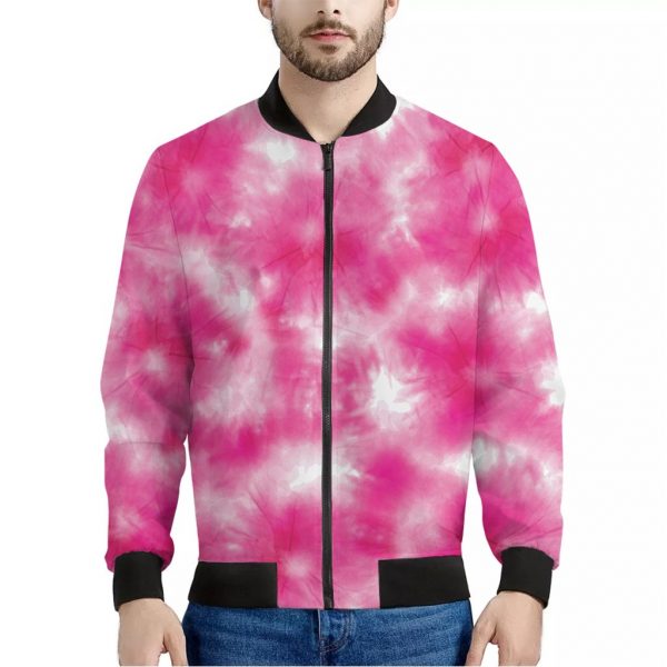 Pink Shibori Tie Dye Print Bomber Jacket