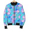 Pink Teal Mermaid Scales Pattern Print Bomber Jacket