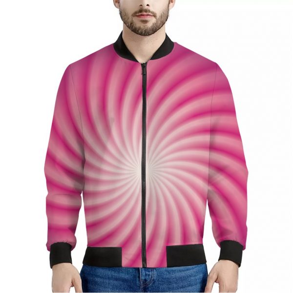 Pink Whirlpool Spiral Print Bomber Jacket