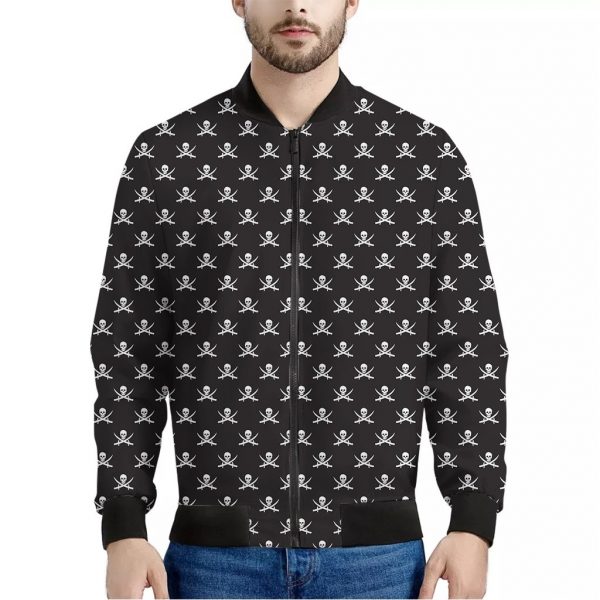 Pirate Skull Symbol Pattern Print Bomber Jacket