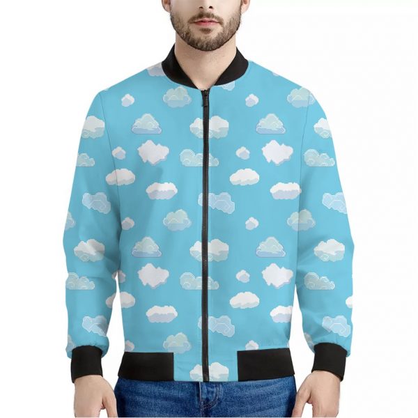 Pixel Cloud Pattern Print Bomber Jacket
