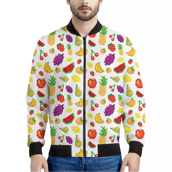 Pixel Fruits Pattern Print Bomber Jacket