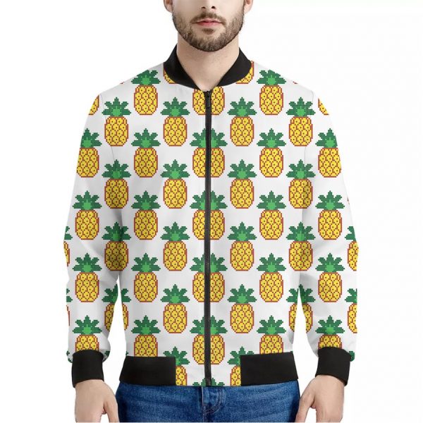 Pixel Pineapple Pattern Print Bomber Jacket
