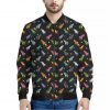 Pixel Spaceships Pattern Print Bomber Jacket