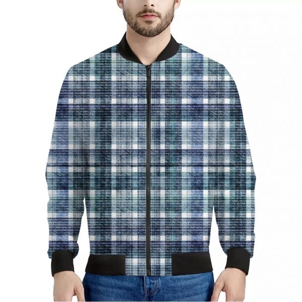 Plaid Denim Jeans Pattern Print Bomber Jacket