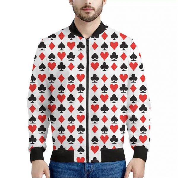Playing Card Symbols Pattern Print Bomber Jacket