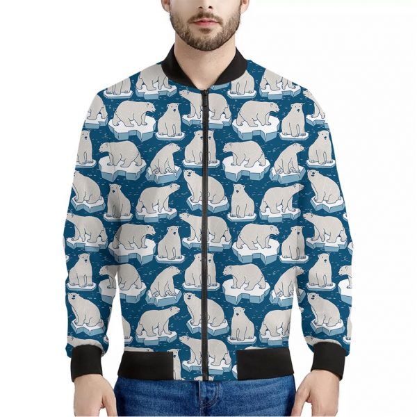 Polar Bear On Ice Pattern Print Bomber Jacket
