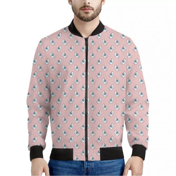 Polar Bear Reading Book Pattern Print Bomber Jacket
