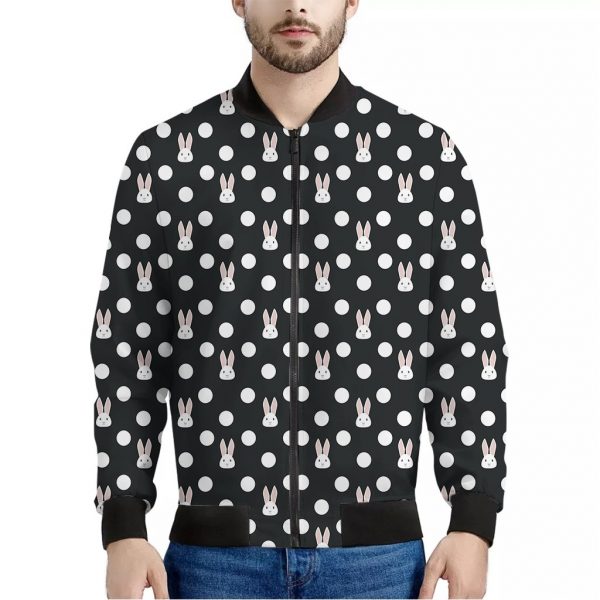 Polka Dot Rabbit Pattern Print Bomber Jacket