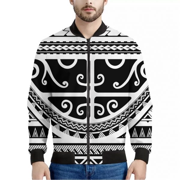Polynesian Tribal Tattoo Pattern Print Bomber Jacket