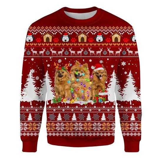 Pomeranian Ugly Christmas Sweatshirt Animal Dog Cat Sweater Unisex