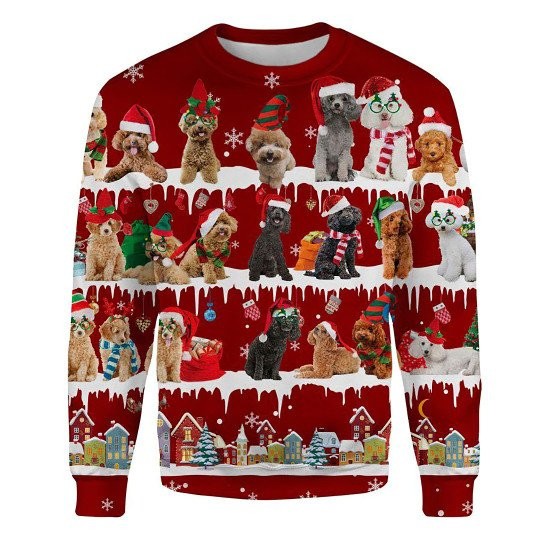 Poodle Snow Christmas Ugly Christmas Sweatshirt Animal Dog Cat Sweater Unisex
