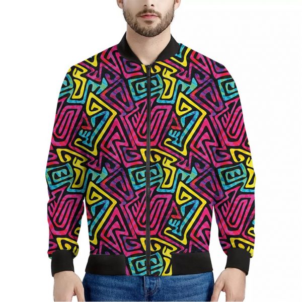 Psychedelic Funky Pattern Print Bomber Jacket