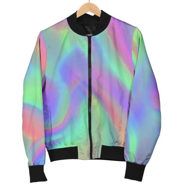 Psychedelic Holographic Trippy Print Bomber Jacket
