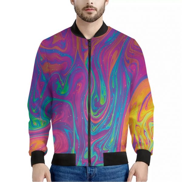 Psychedelic Liquid Print Bomber Jacket