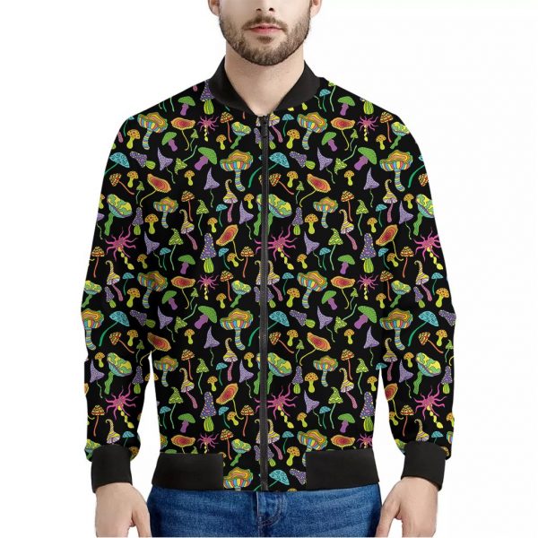 Psychedelic Mushroom Pattern Print Bomber Jacket